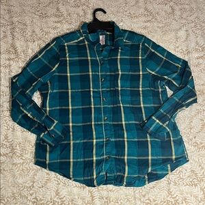 SO Women's Teal and Beige Plaid Button Down Shirt